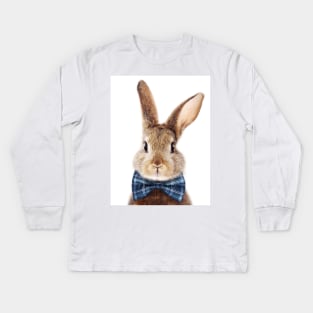 Brown Bunny With Blue Bowtie, Blue Nursery, Baby Animals Art Print by Synplus Kids Long Sleeve T-Shirt